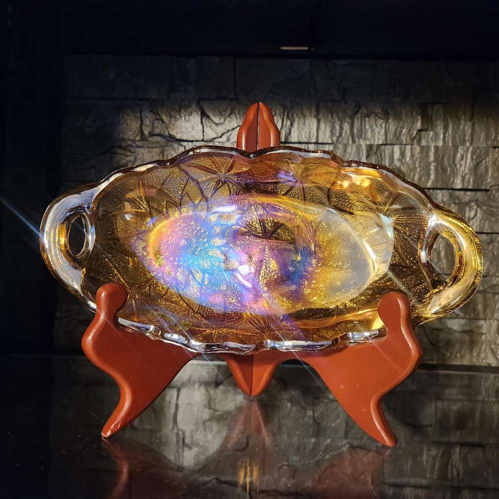 Indiana Glass Carnival Glass Lily Pons Relish Dish With Handles